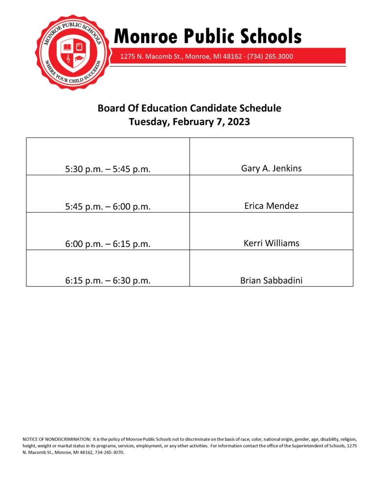 Board Candidate Interview Schedule - February 7, 2023