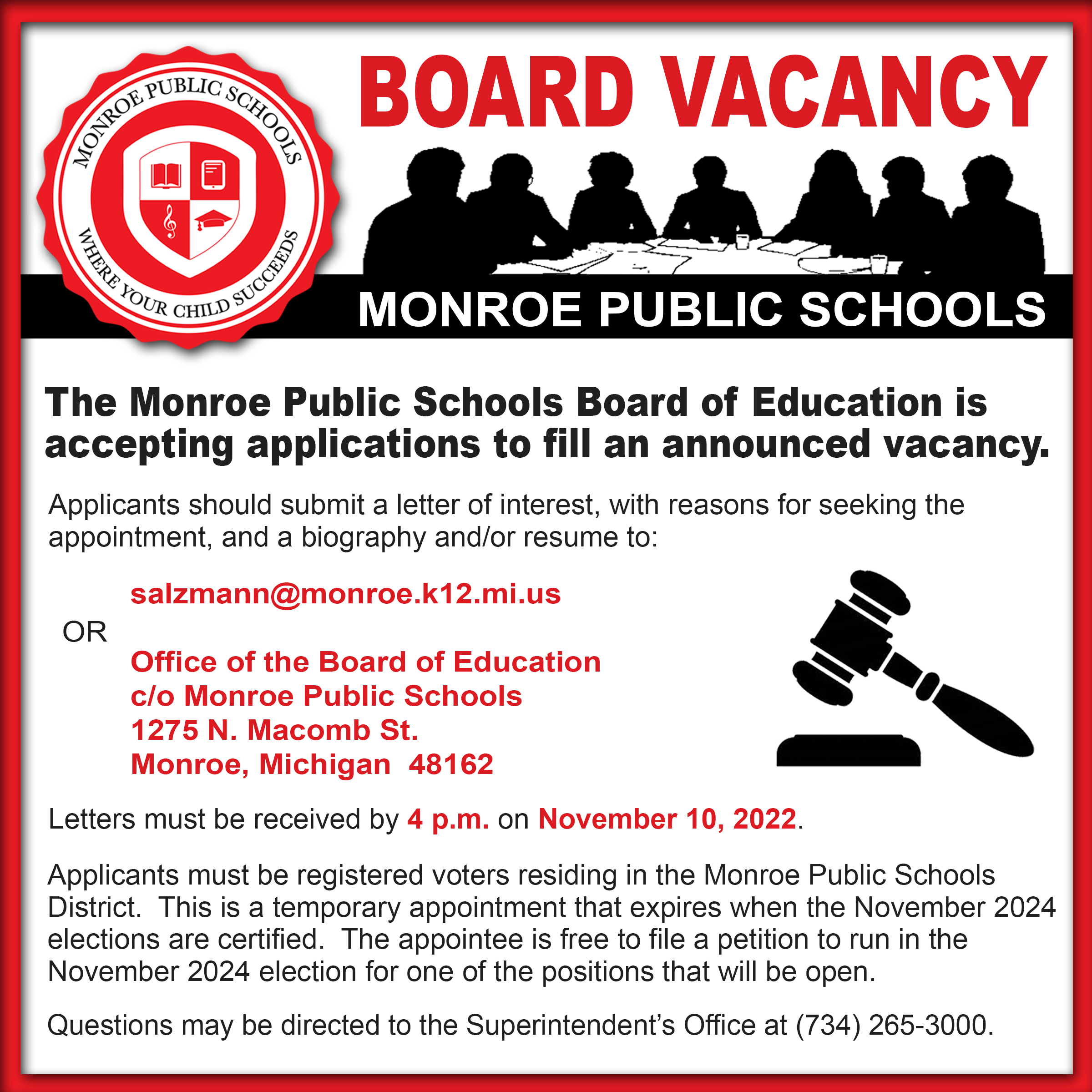 Board Vacancy Notice graphic