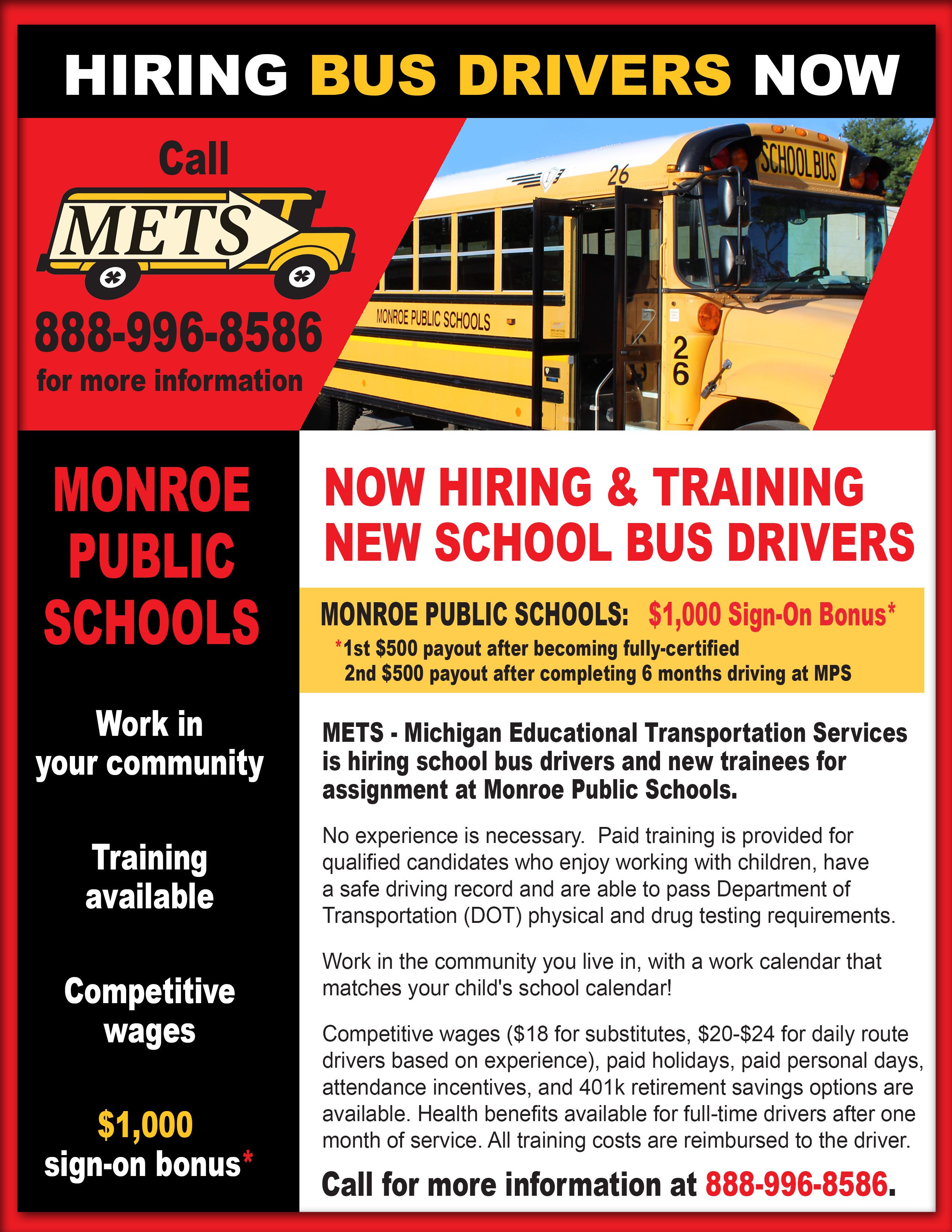 Hiring Bus Drivers Now - METS flyer
