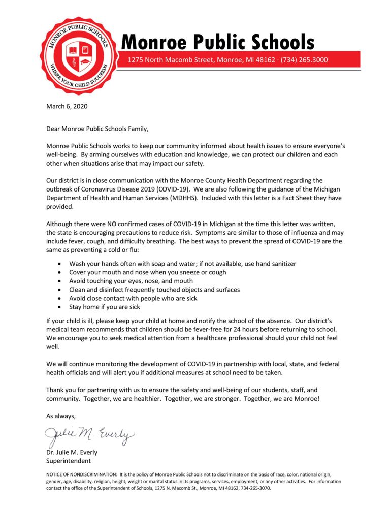 Coronavirus Letter from Superintendent 3_6_20