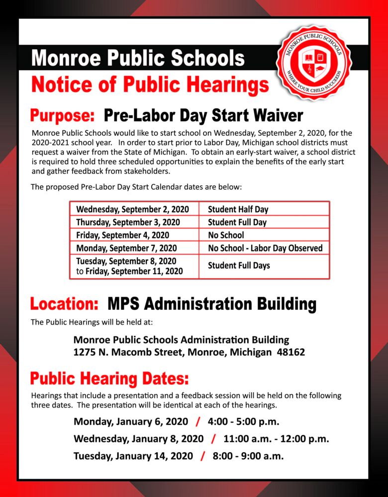 Public Hearings - Pre-Labor Day Start