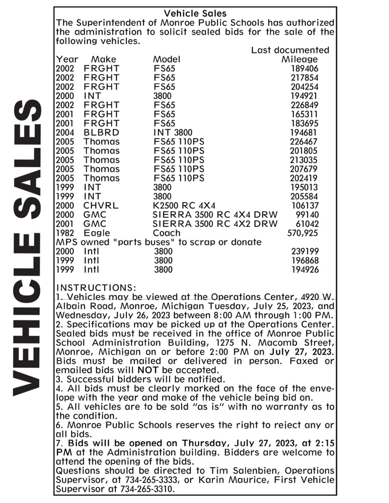 Vehicle Sales - July 27, 2023