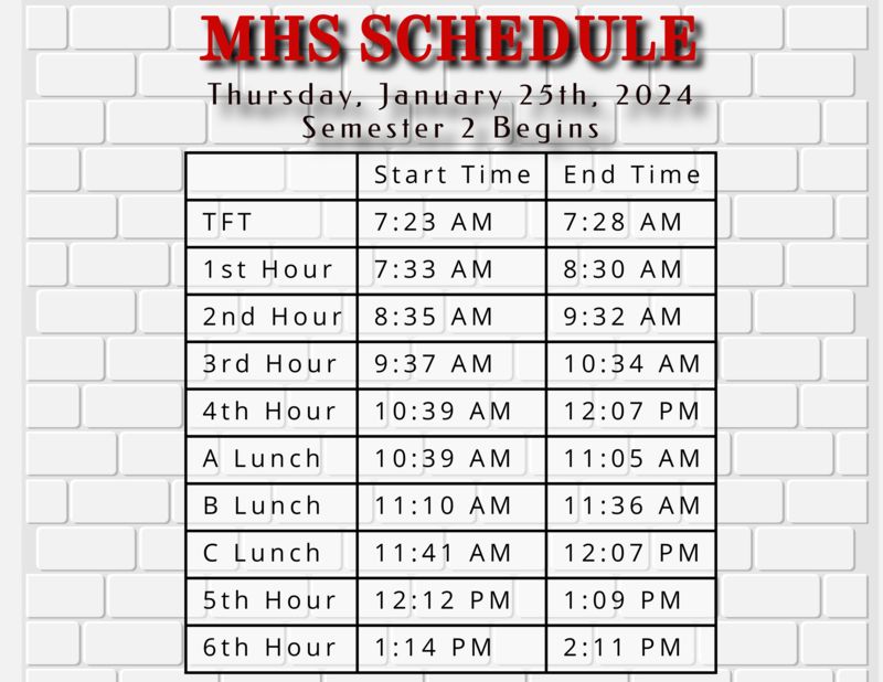 S2 Schedule - January 25th, 2024