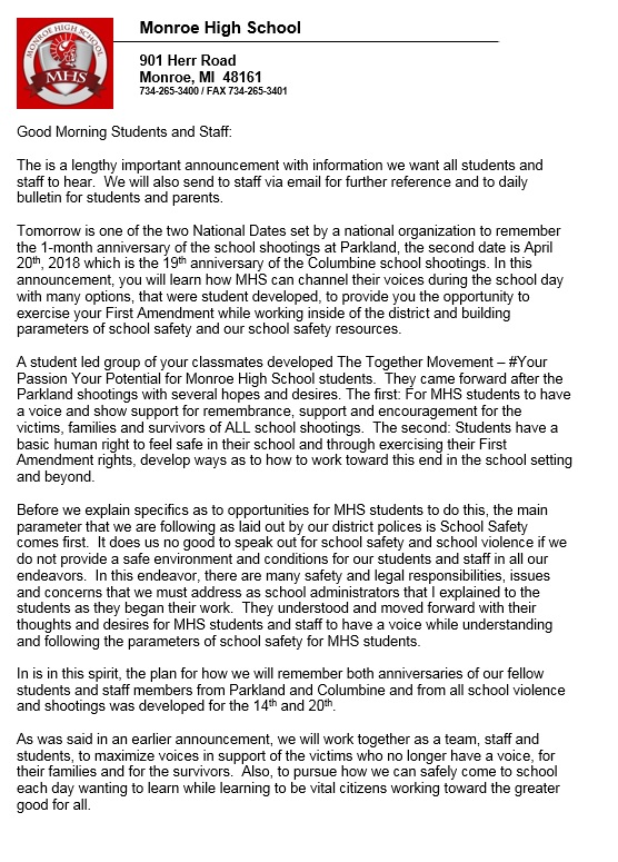 Announcement for Walk In and School Rememberance (Page 1)