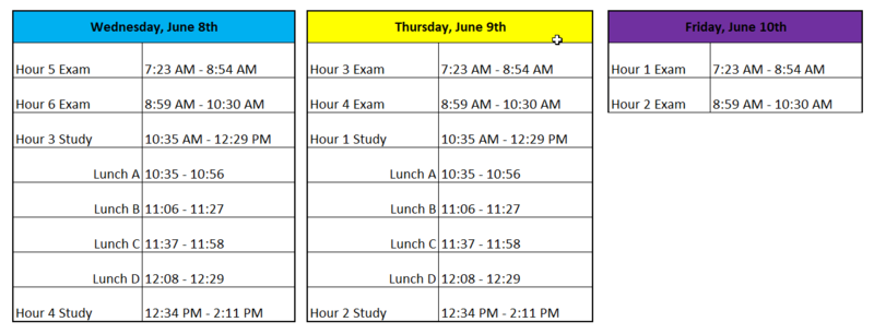 9th-11th Grade Exam Schedules
