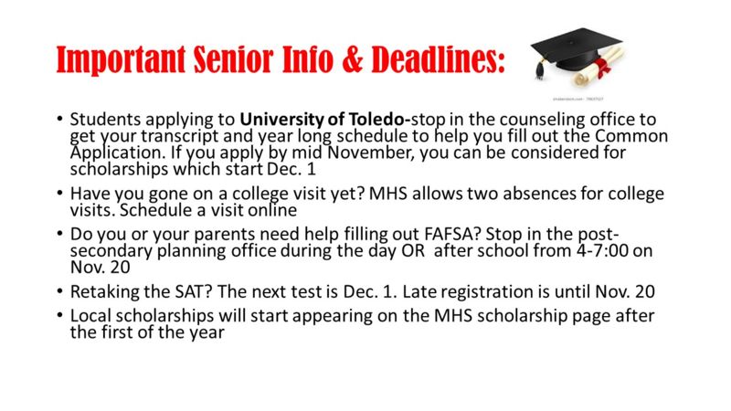 Important Senior Info and Deadlines