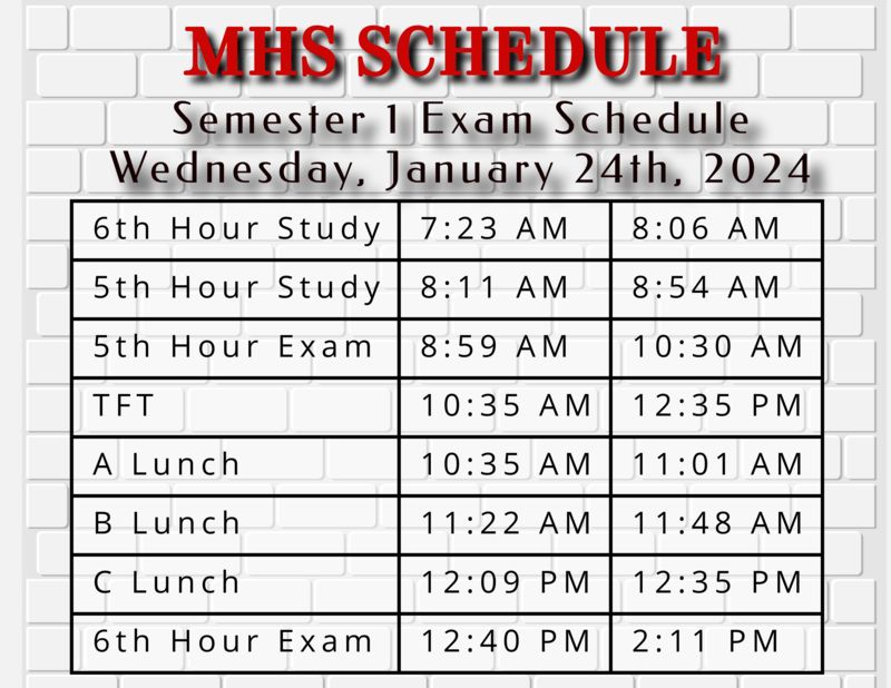 Semester 1 Exams - January 24th, 2024