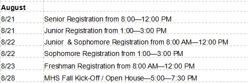 Registration Dates 2018-2019